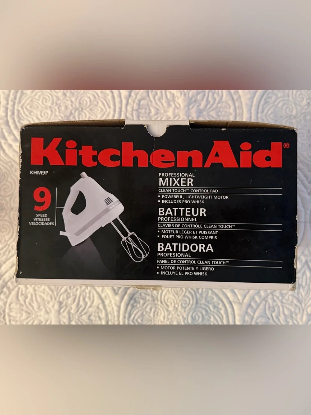 KitchenAid Professional 9 Speed Hand Mixer White KHM9P w/box & attachments TESTE